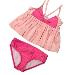 Love U Lots Pink 2pc Swimsuit flowy top big bow 2T